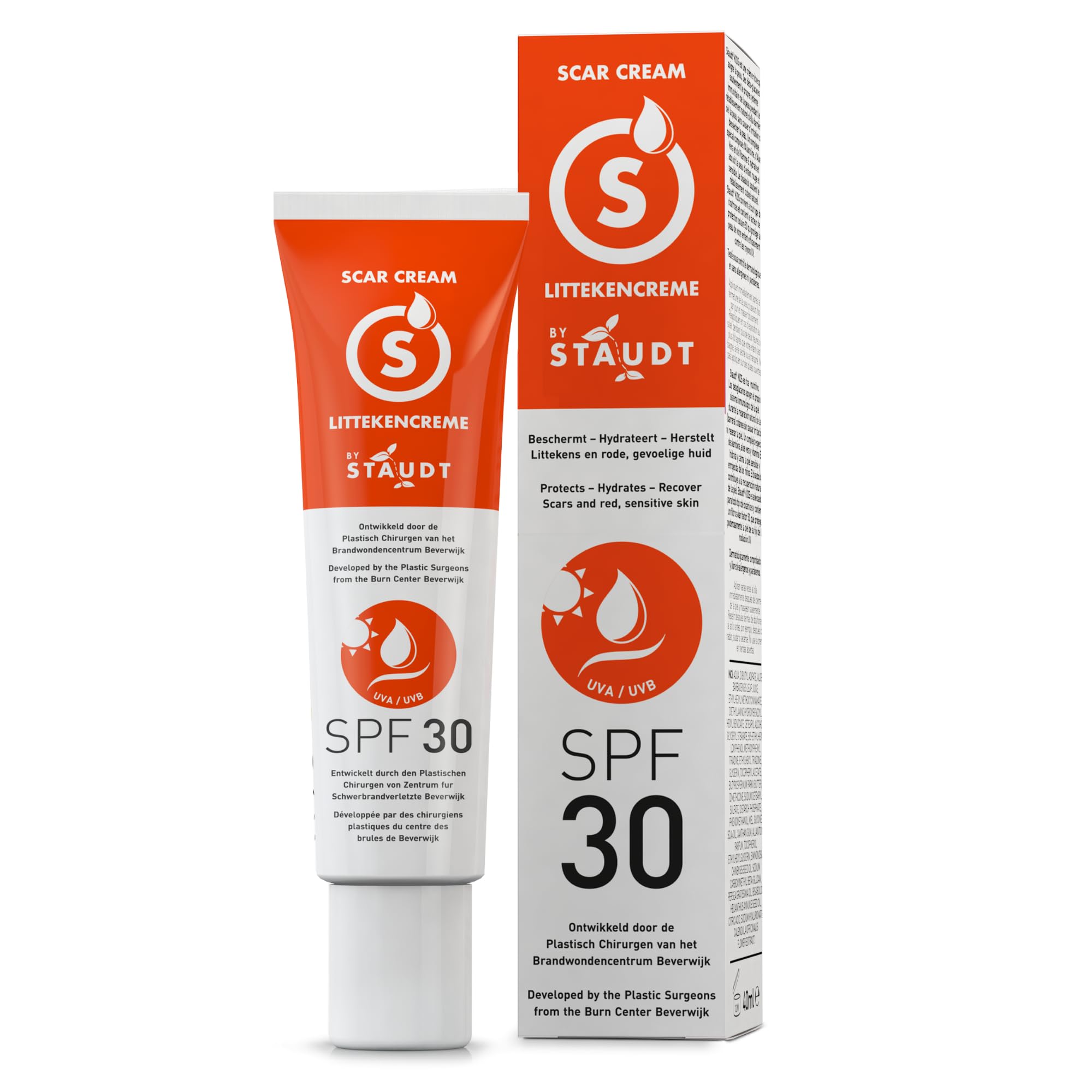 Crema per Cicatrici Staudt Premium con SPF30 - Gel di Silicone Avanzato per Cicatrici Chirurgiche e Vecchie - Formula Idratante con Miele e Jojoba - Ripara la Barriera Cutanea con Protezione UV - 40ml