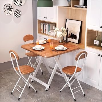 Wood Folding Card Table,Square Folding Table 60 * 60cm,Small Space Dining Table for 4,Bed Table Tray for Eating and Laptop,Foldable desks for Small Spaces,Outdoor Folding Table(White)