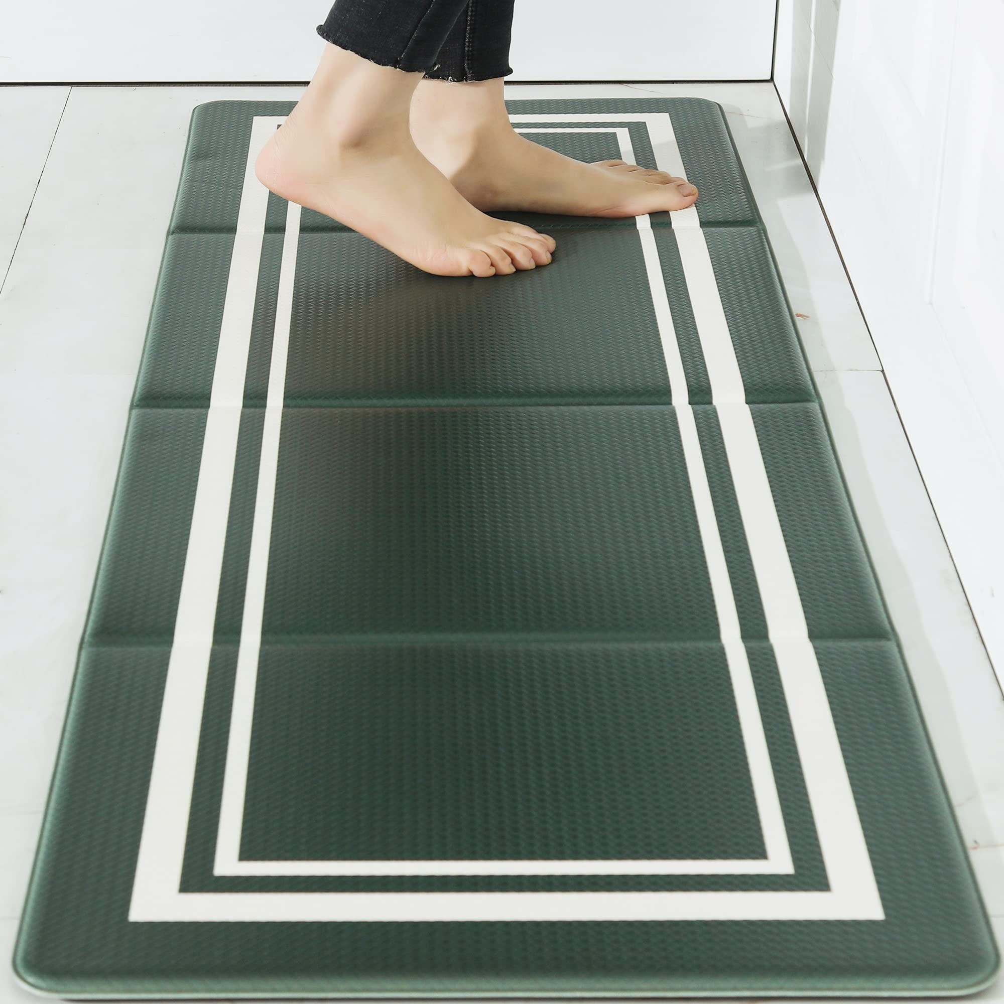 COSY HOMEER Kitchen Mat Rug 2/5 Inch Thick Perfect Anti Fatigue Floor Mat, Standing Desk Mat – Comfort Foldable Kitchen Rug, Easy StorageDurable Stain Resistant Non-Slip (17" x 48", Green)