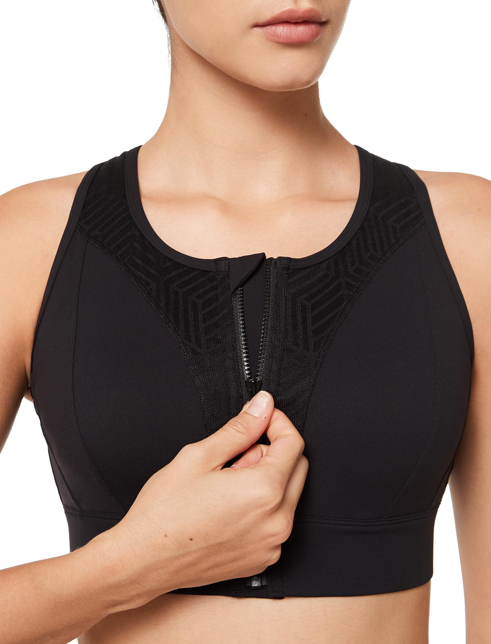 Yvette Brassière Sport Rembourrée Femme Dos Nageur Zip Avant Soutien Gorge de Sport Maintien Fort Grande Taille