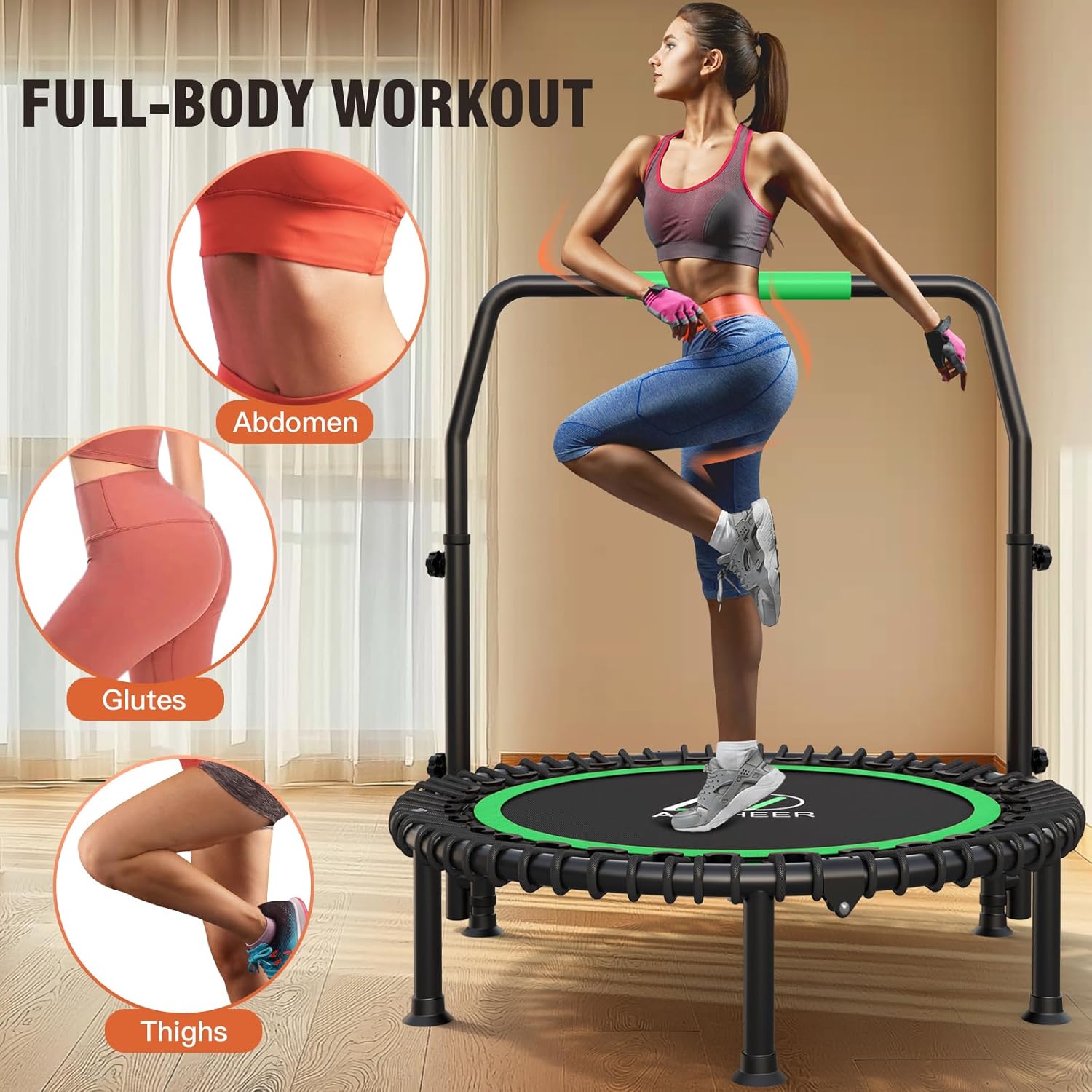 ANCHEER Rebounder Trampoline 40" Bungee Rebounder with 4-Level Adjustable Handle,Mini Trampoline Max 400 LBS Heavy-Duty Fitness Trampoline, Waterproof UV-Resistant Indoor Outdoor Exercise Trampoline - Image 5