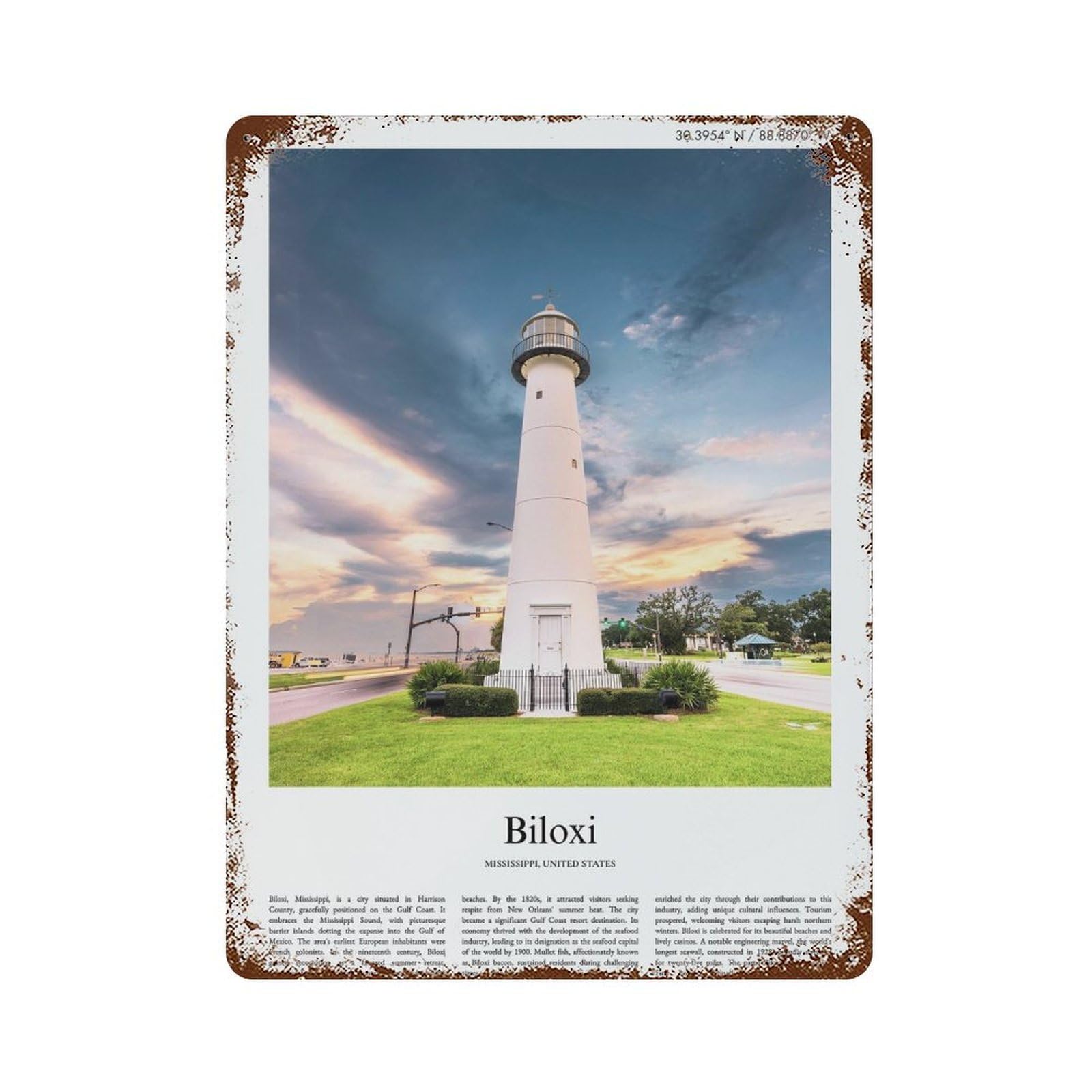 xiaoxiaoshen Biloxi Mississippi, United States, USA City Scenery Wall Decor Art Metal Tin Poster Modern Home Decor Art Home Bar Shop Decorations Vintage Sign 40x30cm