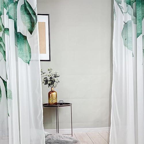 Miniatura 7 de Cortinas de hojas de eucalipto verdes para sala de estar de 84 pulgadas de largo, juego de 2 paneles elegantes con estampado de hojas, plantas,
