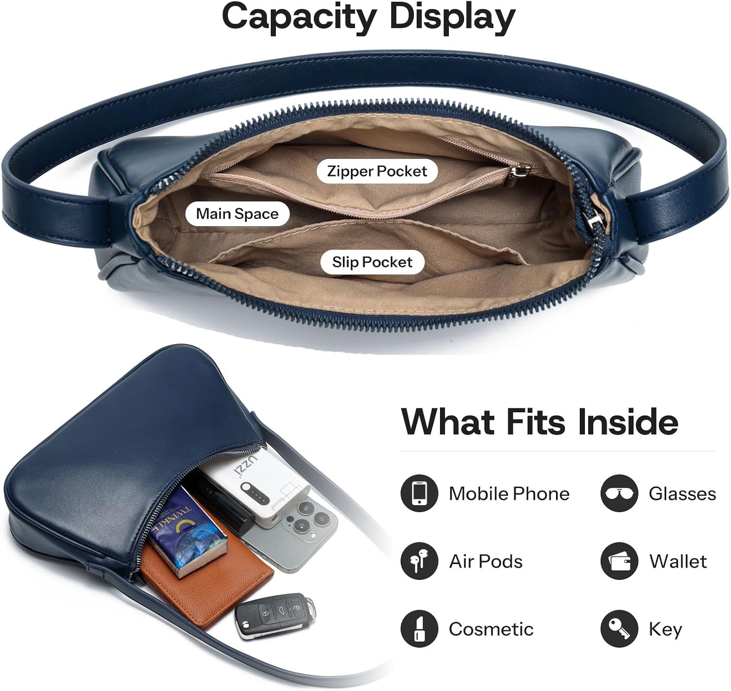 Small Shoulder Bag for Women Cute Mini Purse Trendy Vegan Leather Y2k Crescent Handbag thumbnail