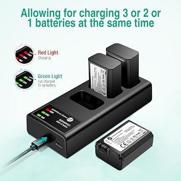 FirstPower NP-FW50 Battery 3-Pack and Triple Slot Charger for Sony