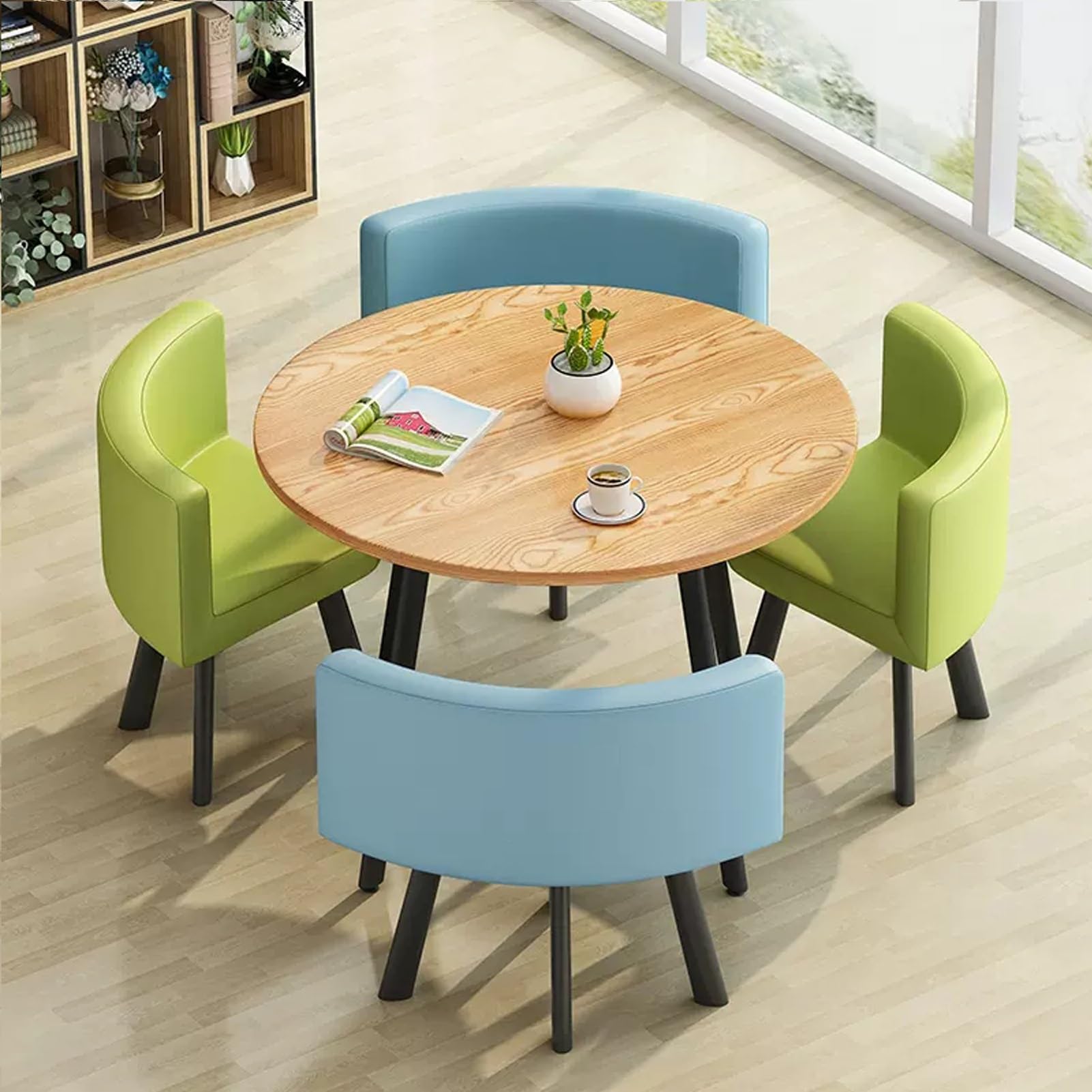 AYCDL SpaceSaving Round Dining Table Set with 4 Chairs for Conference Room & Office – Versatile Reception Table Negotiation Desk & Coffee Table Combo,Pu-leder1