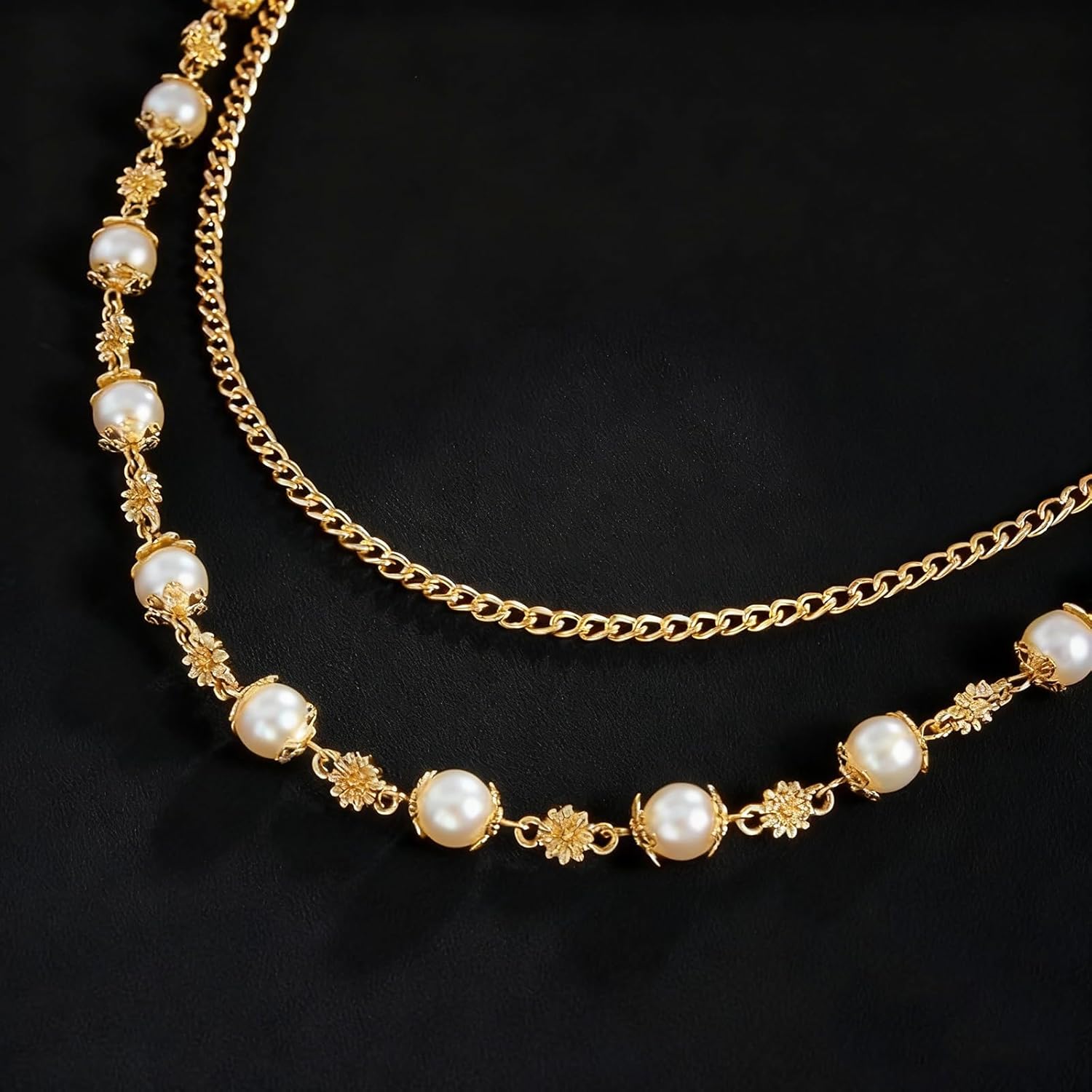 Layered Pearl Cross Pants Chains - Exquisite Gold Jean Pocket Chain Rhinestone Flower Chain for Women Men, Cute Bag Purse Charms Jewelry - Image 3