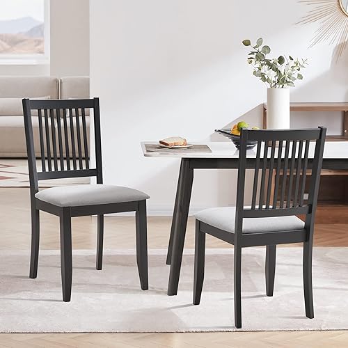 Miniatura 2 de DUHOME Juego de 2 sillas de comedor de madera, sillas de cocina de granja con respaldo, sillas de comedor tapizadas para sala de estar, color negro