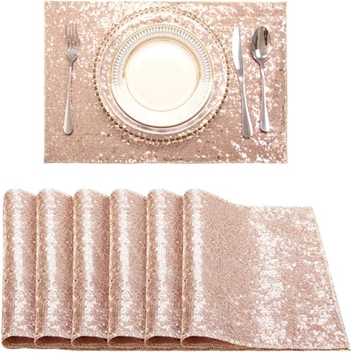 Miniatura 15 de Juego de 6 manteles individuales de lentejuelas, resistentes al calor, manteles individuales resistentes a las manchas, elegantes manteles