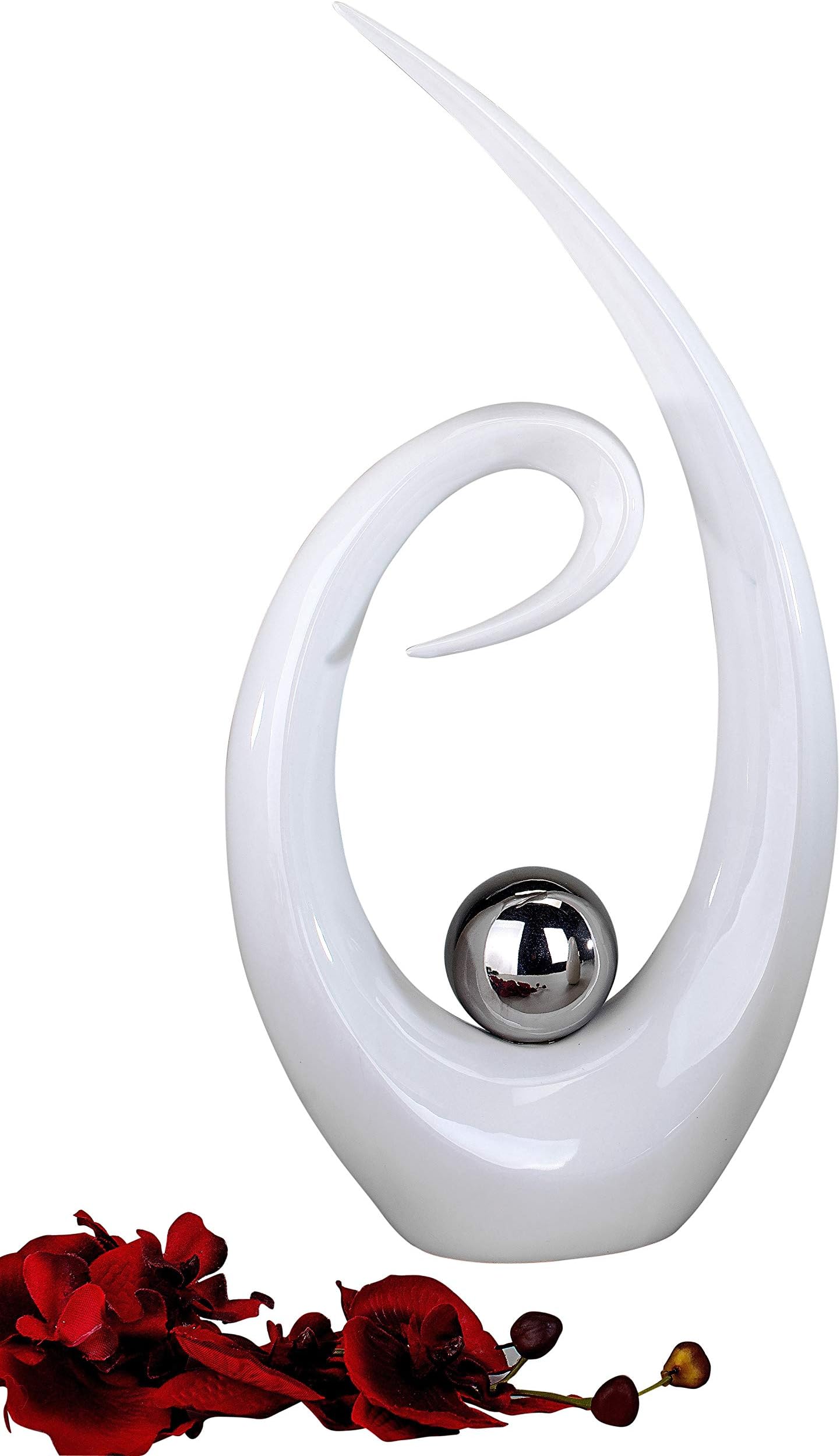 Modern sculpture decorative object made ​​of ceramic white / silver height 38 cm