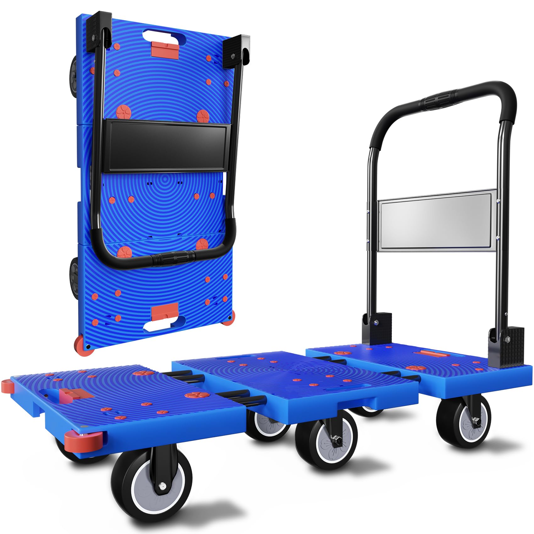 WUD 1323 lbs Heavy Duty Folding Platform Cart with Extendable Deck (31''–39''), 6-Wheel Support, 4'' Quiet Casters, Thick Reinforced Flatbed Dolly for Warehouse, Garage &amp; Moving