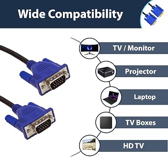 Pipestation 1.5m VGA-to-VGA Cable | Full HD 1080p Monitor Cable | Fully Shielded Secure and Reliable Male-to-Male Connection for PCs, Laptops, Monitors, Projectors and More | PC Cables for Computers