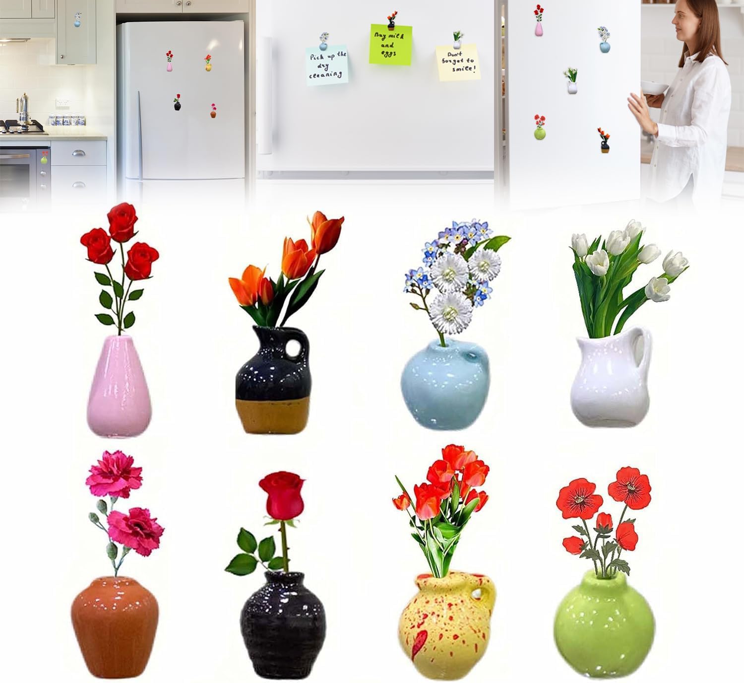 Mini Vase Magnets for Fridge, Cute Mini Ceramic Vase Refrigerator Magnets, Funny Tiny 3D Plant Vase for Refrigerator Kitchen Locker Office Whiteboard Decoration (8PCS) Mini Vase Magnets for Fridge, Cute Mini Ceramic Vase Refrigerator Magnets, Funny Tiny 3D Plant Vase for Refrigerator Kitchen Locker Office Whiteboard Decoration (8PCS)