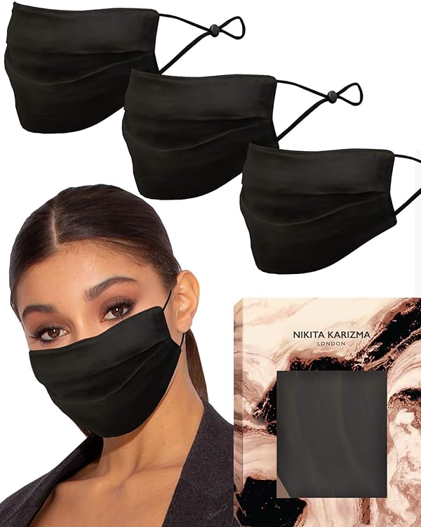 KARIZMA Beverly Hills Silk Face Mask 3 Pack Collection. Black Fashionable Designer Face Mask for Women. Washable Fabric Face Mask Reusable Facemask. 19 Momme Real Mulberry Silk Masks by KARIZMA - Used condition - US$18.99