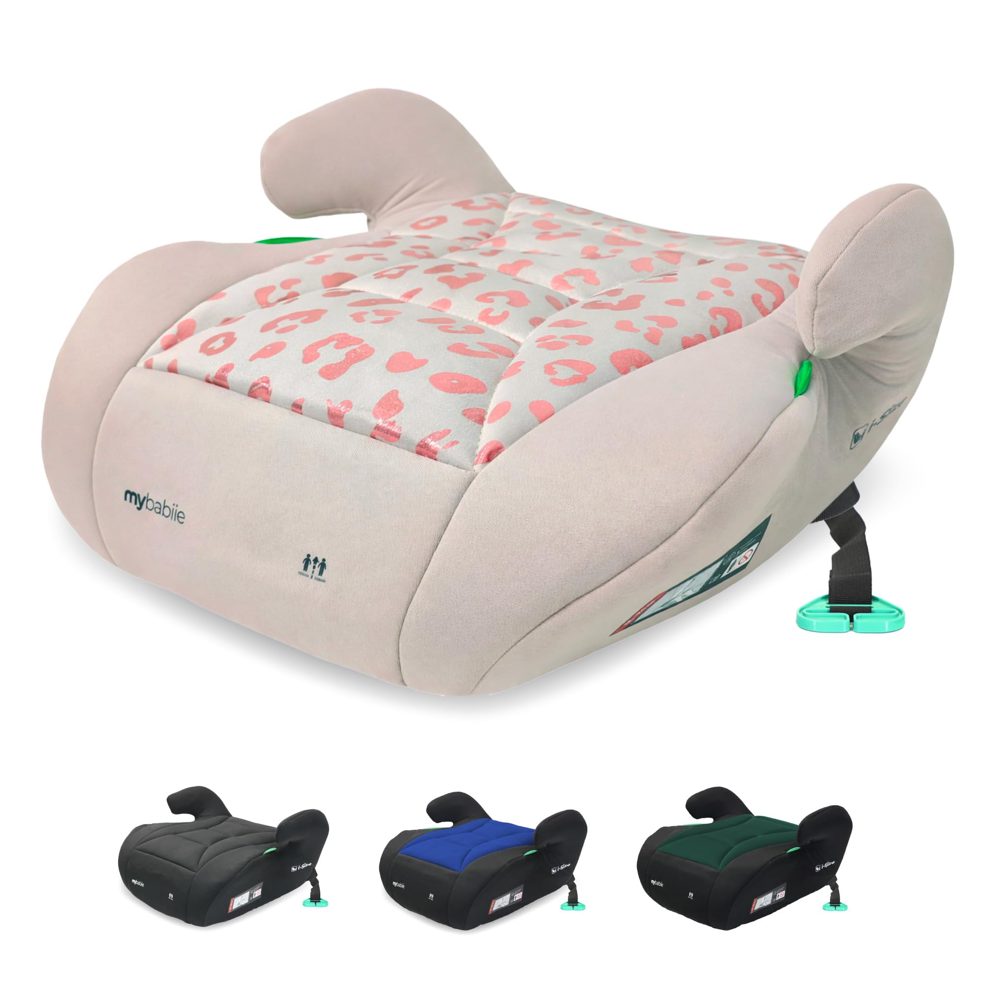 My Babiie MBCSB10 Booster Car Seat - Lightweight at 1kg, Approx. 6-12 Years (125-150cm, 22-36kg), R129, i-Size Backless Child Car Seat, Group 3, Compact, Portable, Ideal for Travel - Pink Leopard