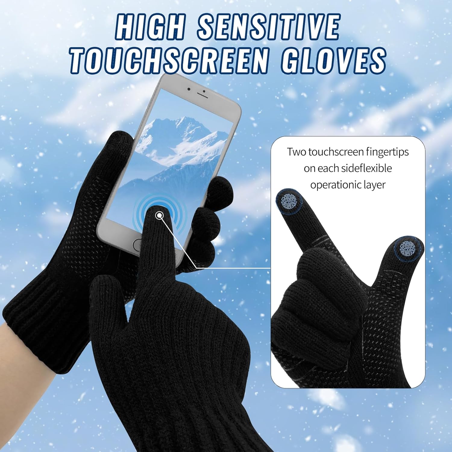 Winter Gloves for Men Women Touchscreen Cold Weather Thermal Fleece Warm Non-slip Knit Gloves for Running Driving - Image 3