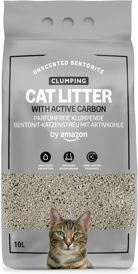 by Amazon Arenero Aglomerante sin Perfume con Carbón Activo para Gatos, 10L (Paquete de 1)