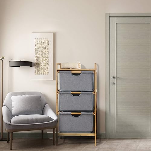 Miniatura 7 de Organizador independiente de bambú de 3 secciones para ropa sucia organizador clasificador de cesta de ropa con cajones extraíbles para dormitorio