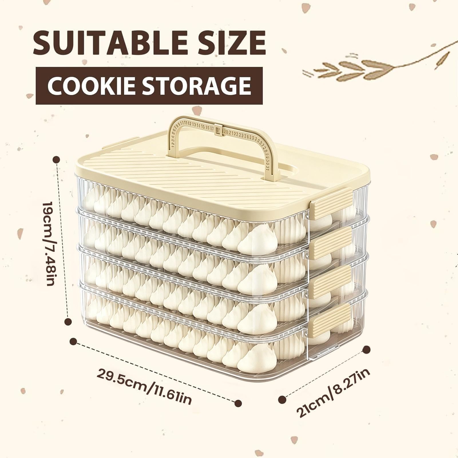 Cookie Storage Container - 4 Tier Stackable Food Storage Containers | Stackable Fresh-Keeping Food Box With Handle | For Home Kitchen Dining Room Picnic Camping Apartment Dumplings Biscuits Cheese