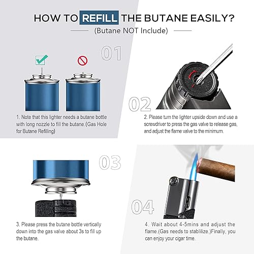 Miniatura 7 de YUSUD Encendedor de combustible butano paquete de 2 encendedores de chorro de antorcha con gas visible llama bloqueable encendedores a prueba de