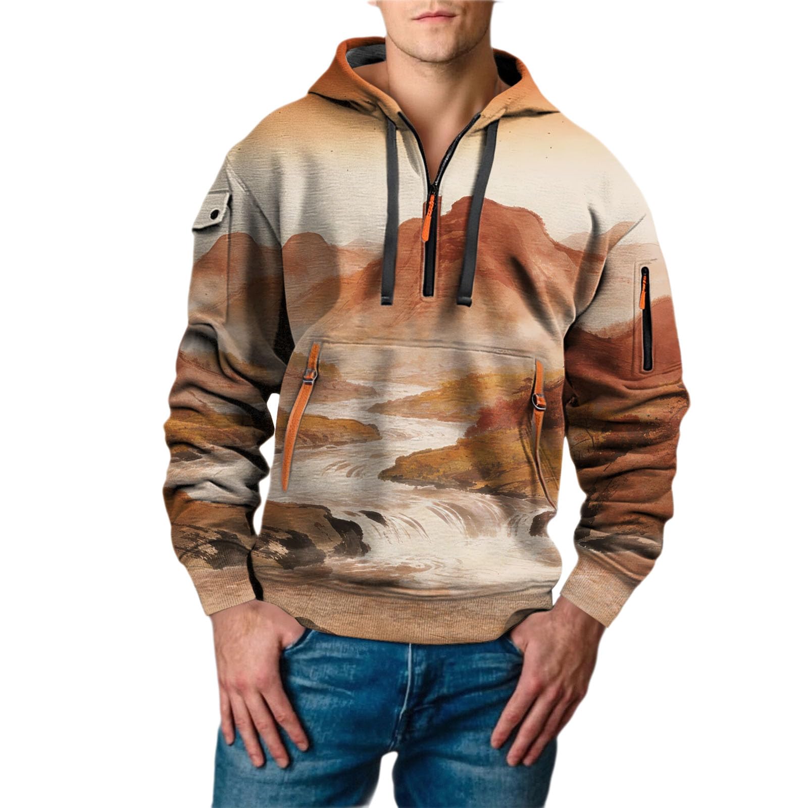 Sudadera con capucha hombre marrón L estampada de manga larga 5