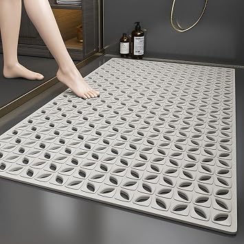 Mudhen 27x15.7 Inch Bathtub Shower Mat with Suction Cups Draining Holes, Non Slip Bathroom Mat, Machine Washable Shower Mat Quick Drain Light Grey