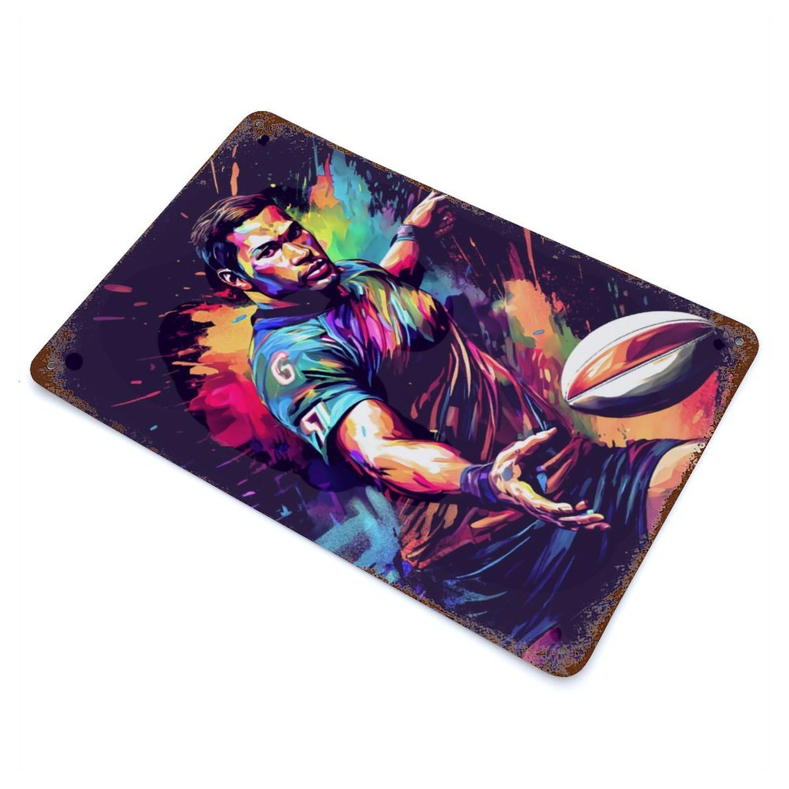 Rugby Player Action Retro Metal Sign 11.8"x7.9", Classic Wall Plaque for Garage, Pub Or Kitchen