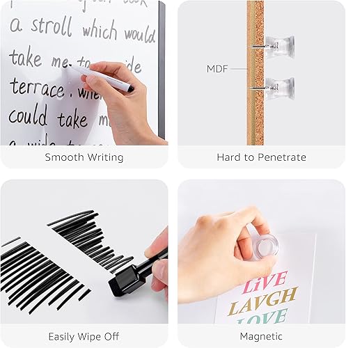 Vista 23 de Yaxa Basics Pizarra magnética combinada de borrado en seco/tablero de corcho, blanco/amarillo, 36 x 24 pulgadas