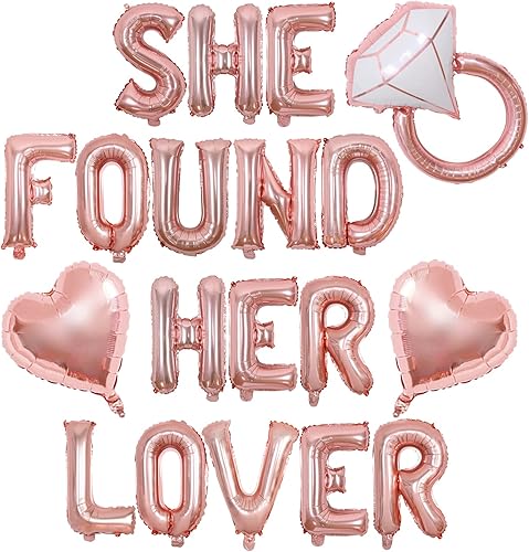 Wonmelody Cartel de globos con texto en inglés "She Found Her Lover", decoraciones de despedida de soltera, globos de fiesta de despedida de soltera