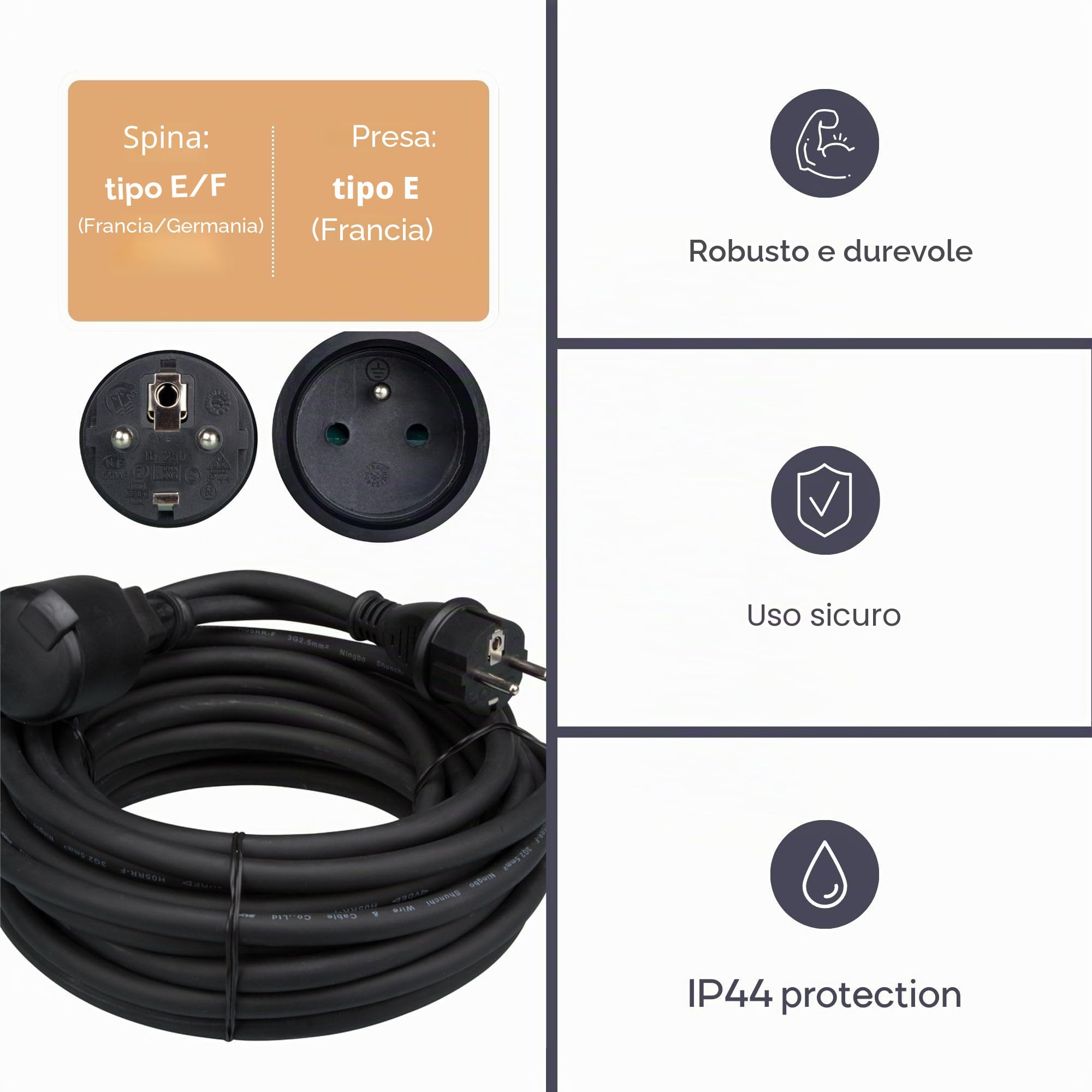 Perel ec10r25 cavo prolunga in gomma, 3 G2,5, 10 m di lunghezza, Nero