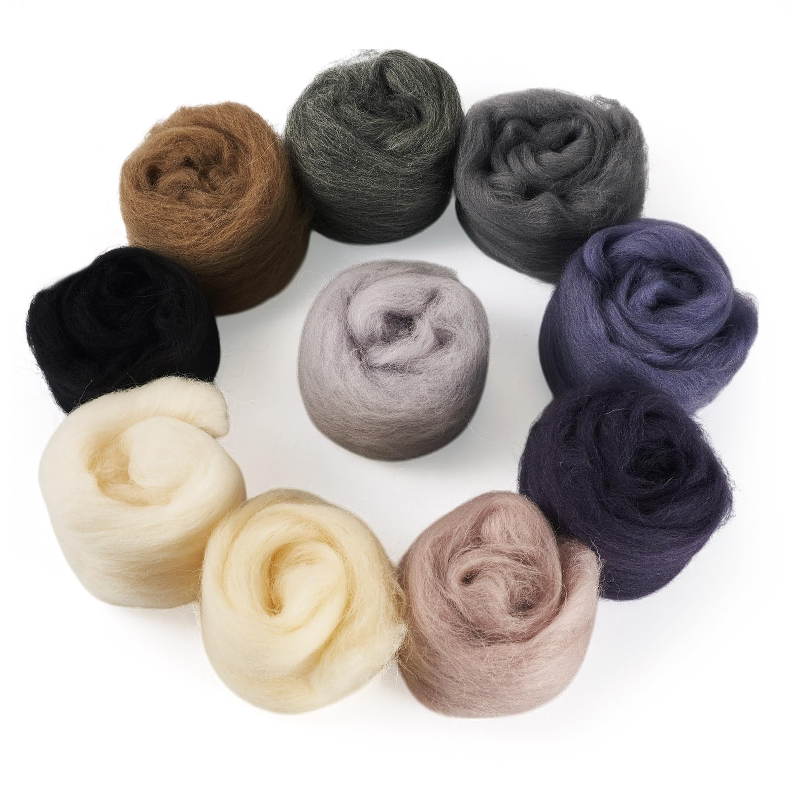 Boutigem 10 Colors 50G Black White Gray Needle Felting Wool Roving, DIY Craft Spinning Wool Roving for Needle Felting, Chunky Handmade Fibre Yarn for Beginners DIY Hand Spinning, Weaving and Blending