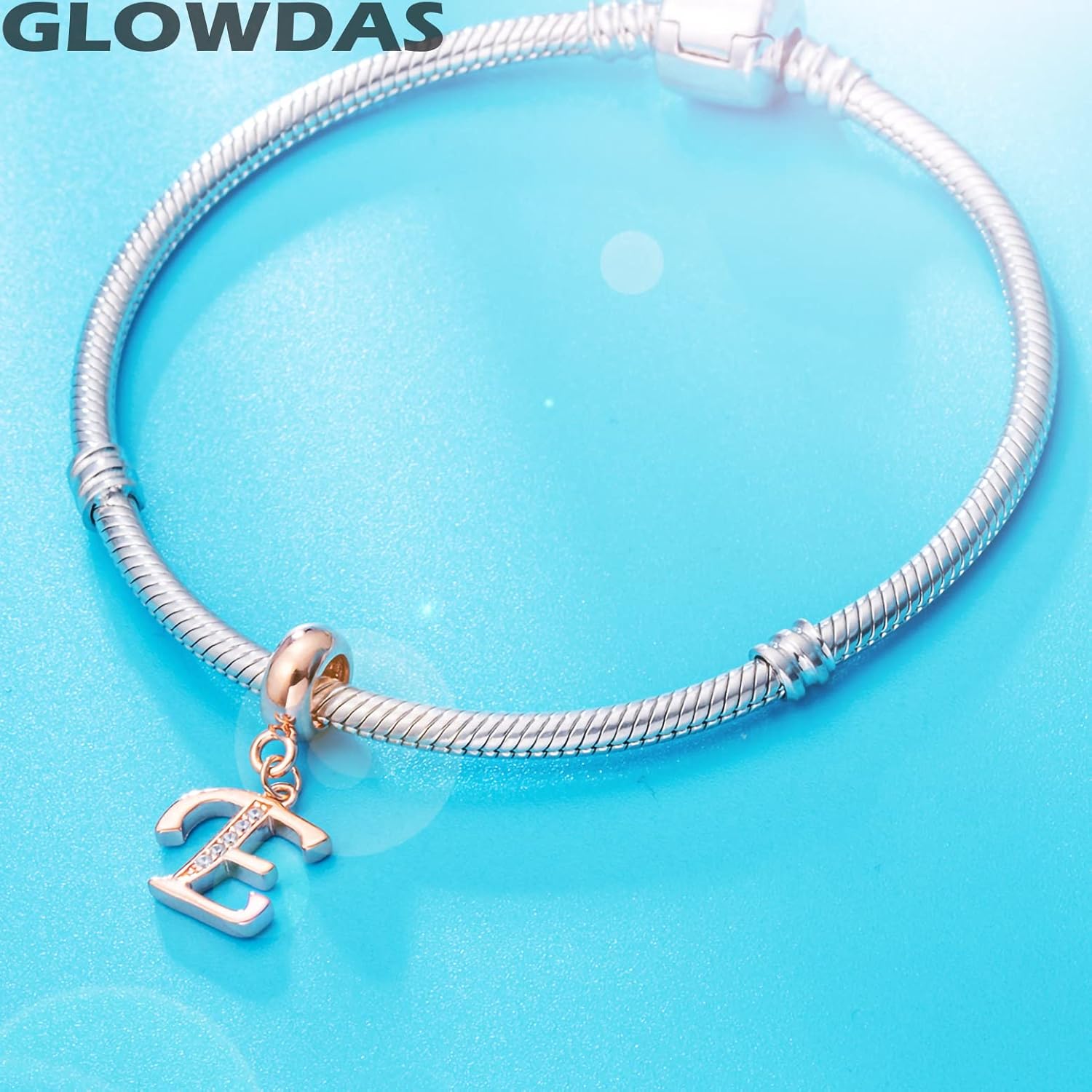 GLOWDAS Rose Gold Letter Charms Initial A-Z Alphabet Beads, 925 Sterling Silver Dangle CZ Birthstone Pendant, Mothers Day Birthday Gifts for European Charm Bracelet - Image 5