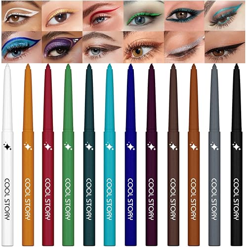 12 Colors Shimmer Eyeliner Pen Set, Waterproof, Long-Lasting, Glitter Eyeliner for Bold Eye Makeup, Metallic Glitter Finish, Eye Liner For Older Women, lapiz de ojos delineador de ojos contra el agua