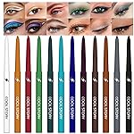 12 Colors Shimmer Eyeliner Pen Set, Waterproof, Long-Lasting, Glitter Eyeliner for Bold Eye Makeup, Metallic Glitter Finish, Eye Liner For Older Women, lapiz de ojos delineador de ojos contra el agua