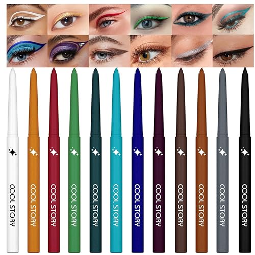 12 Colors Shimmer Eyeliner Pen Set, Waterproof, Long-Lasting, Glitter Eyeliner for Bold Eye Makeup, Metallic Glitter Finish, Eye Liner For Older Women, lapiz de ojos delineador de ojos contra el agua