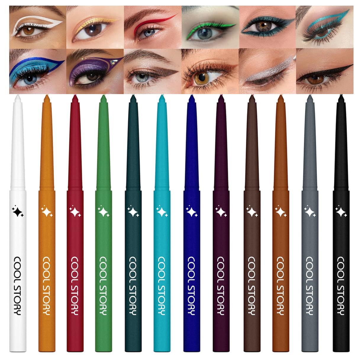 Photo 1 of 12 Colors Shimmer Eyeliner Pen Set, Waterproof, Long-Lasting, Glitter Eyeliner for Bold Eye Makeup, Metallic Glitter Finish, Eye Liner For Older Women, lapiz de ojos delineador de ojos contra el agua