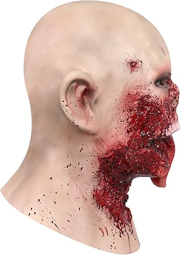 Vista 4 de Pigmiss Máscara de zombi sangriento espeluznante de Halloween, máscara de demonio de látex de cabeza completa, máscara de fantasma de terror