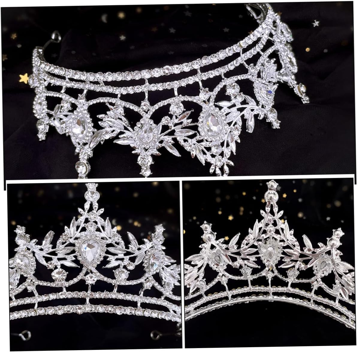 Bridal Crown Tiara Headpiece with Rhinestones Silver Alloy Wedding Hair Accessory for Women Bride Banquets and Bridal Shower