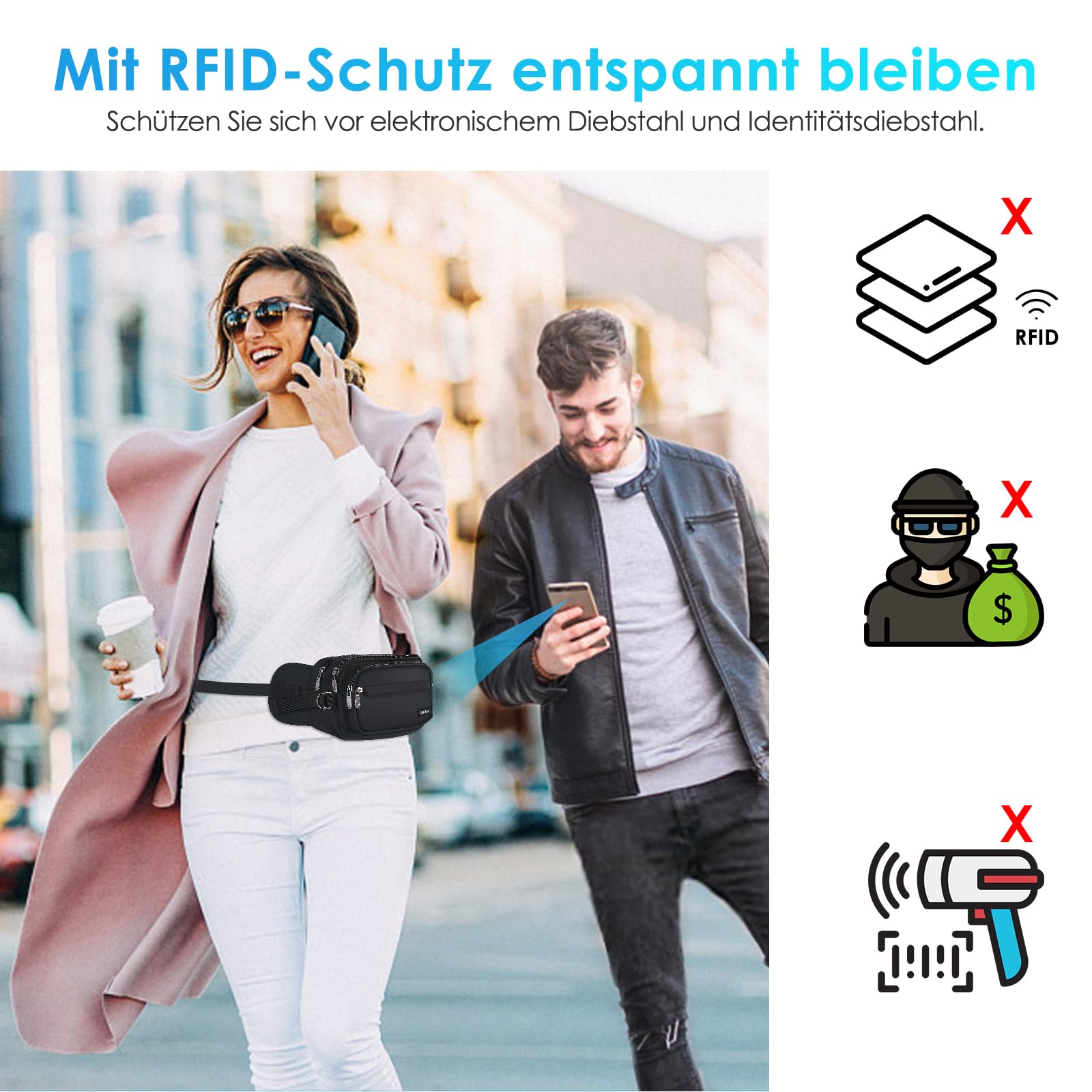 AGPTEK Bauchtasche für Herren und Damen, wasserdichte Gürteltasche mit 5 Einzelfächern, Hüfttaschen für Hundespaziergänge, Reise, Wanderung und Outdoor-Aktivität