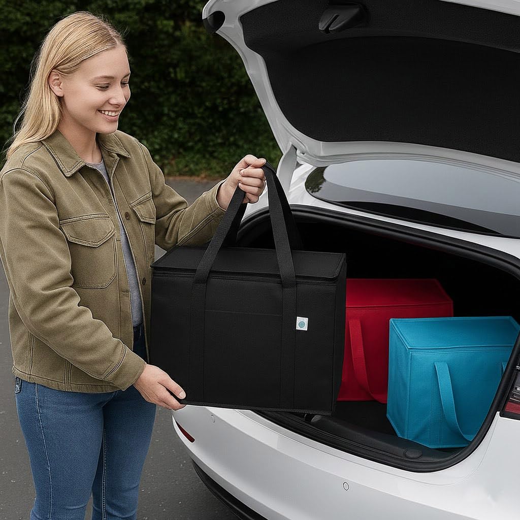 musbus 2-Pack, XL-Large Insulated Grocery shopping bags, Black, reusable bag,thermal zipper,Collapsible,tote,cooler,food transport hot and cold,camping, delivery groceries freezer - Image 8