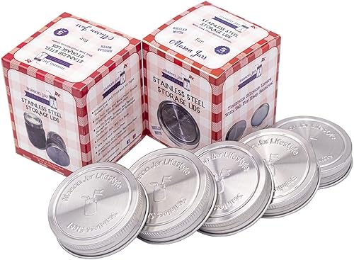 Miniatura 4 de Mason Jar Lifestyle Tapas de almacenamiento de acero inoxidable a prueba de óxido con sellos de silicona (paquete de 5, boca regular)