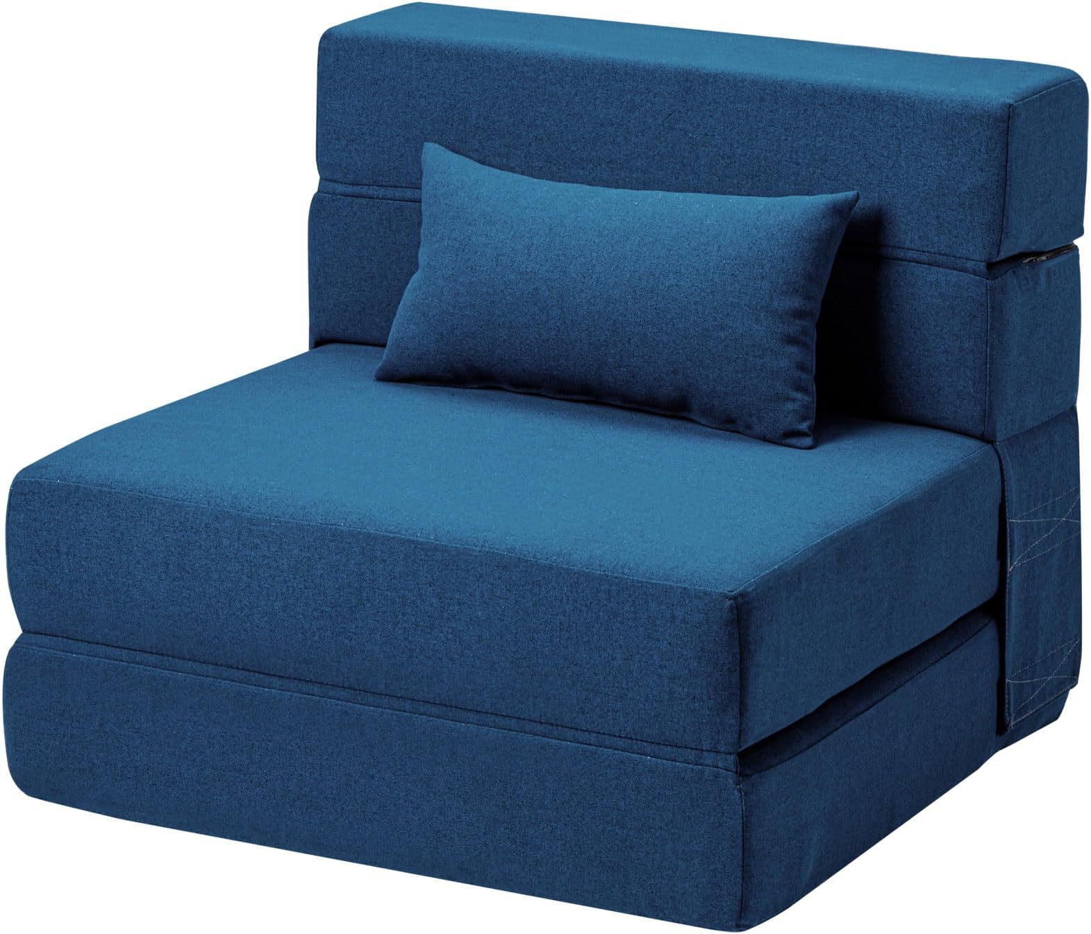 SUYOLS Convertible Folding Sofa Bed with Pillow, Modern Linen Fabric Folding Futon Sofa Bed for Living Room, Bedroom, Guest Room, Home, Office, Navy Blue