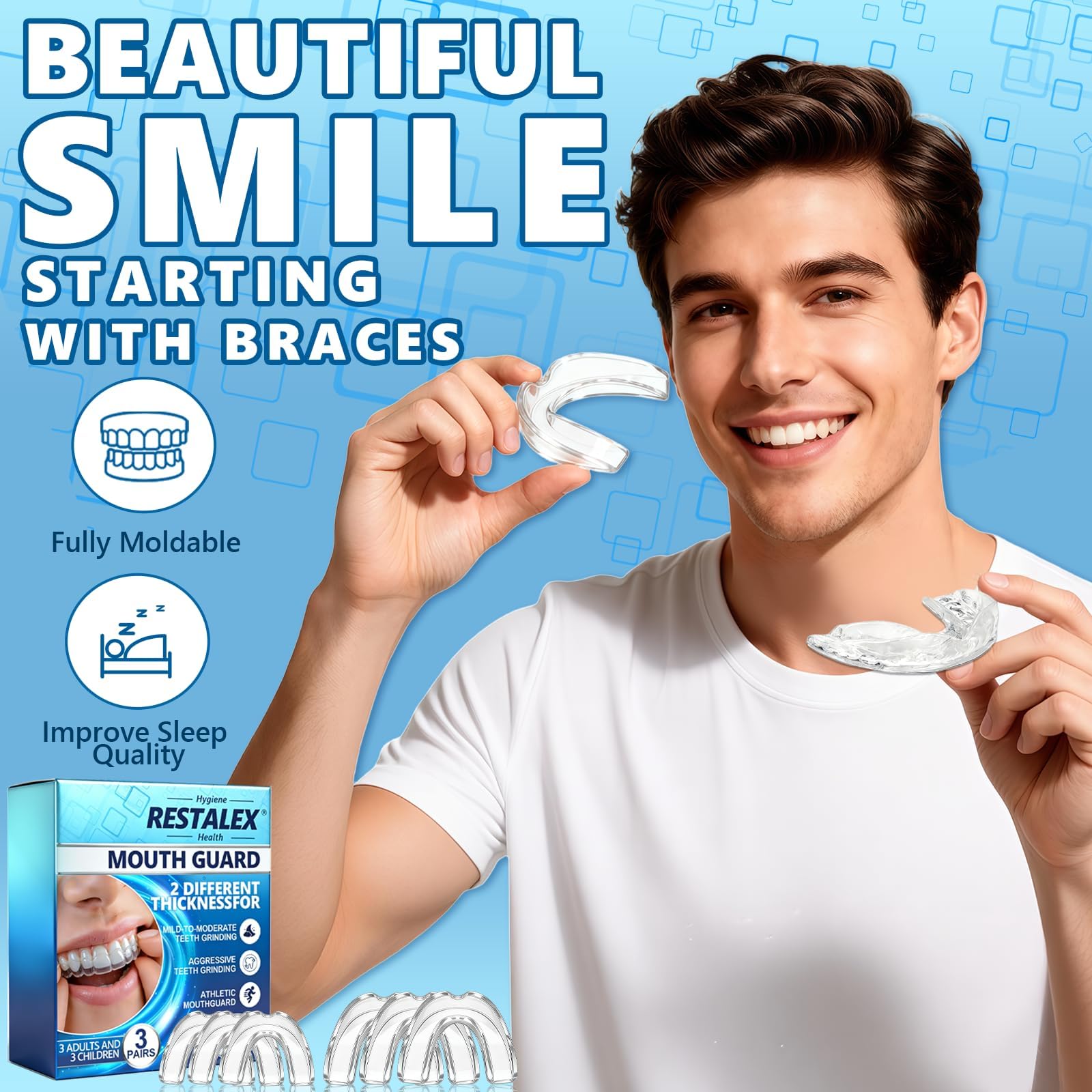 Protector Bucal Para Dormir Bruxismo, Férulas Descarga 2 Tamaños, Kit Dental Reutilizable
