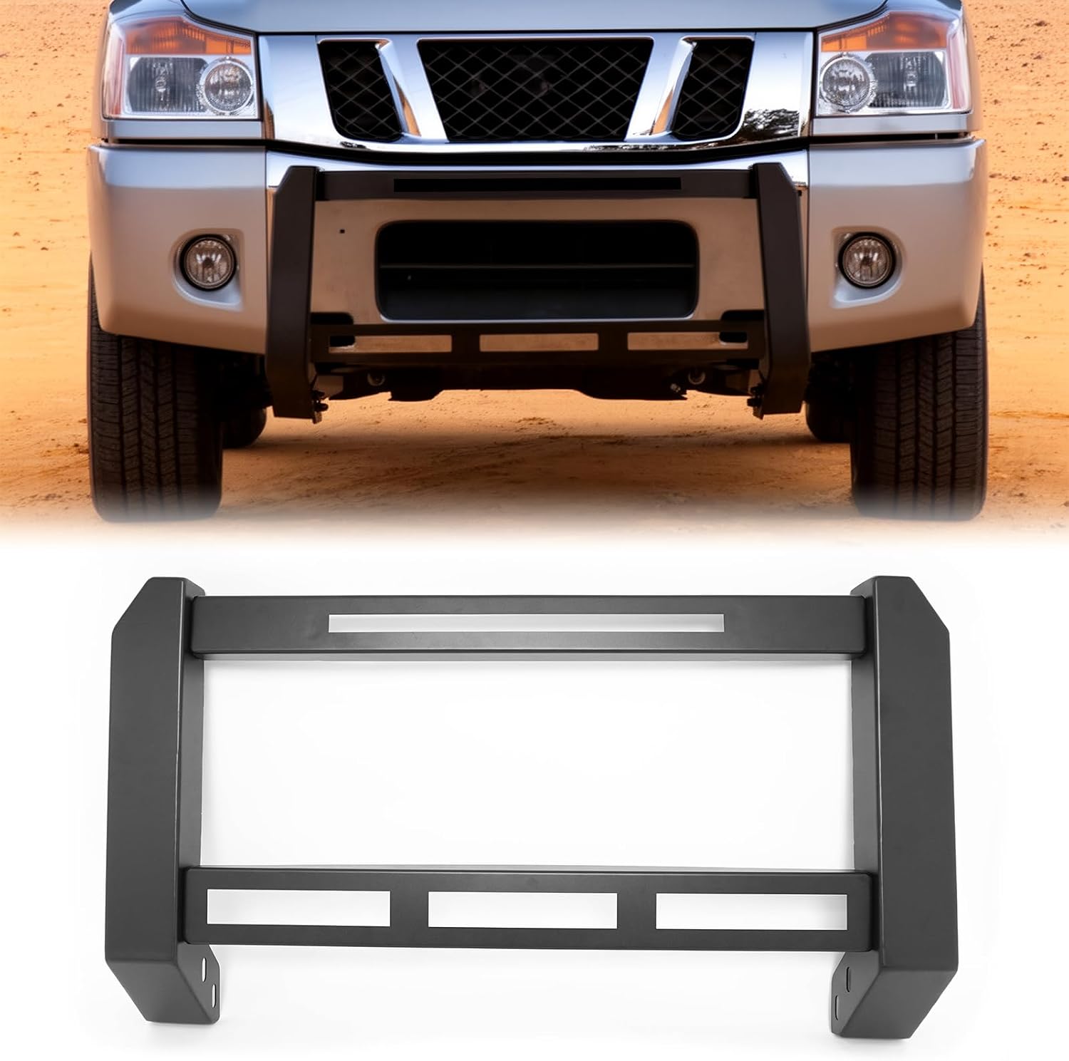 FREEMOTOR802 Textured Black Front Grille Guard for 2004-2015 Nissan TITAN / 2005-2015 Armada