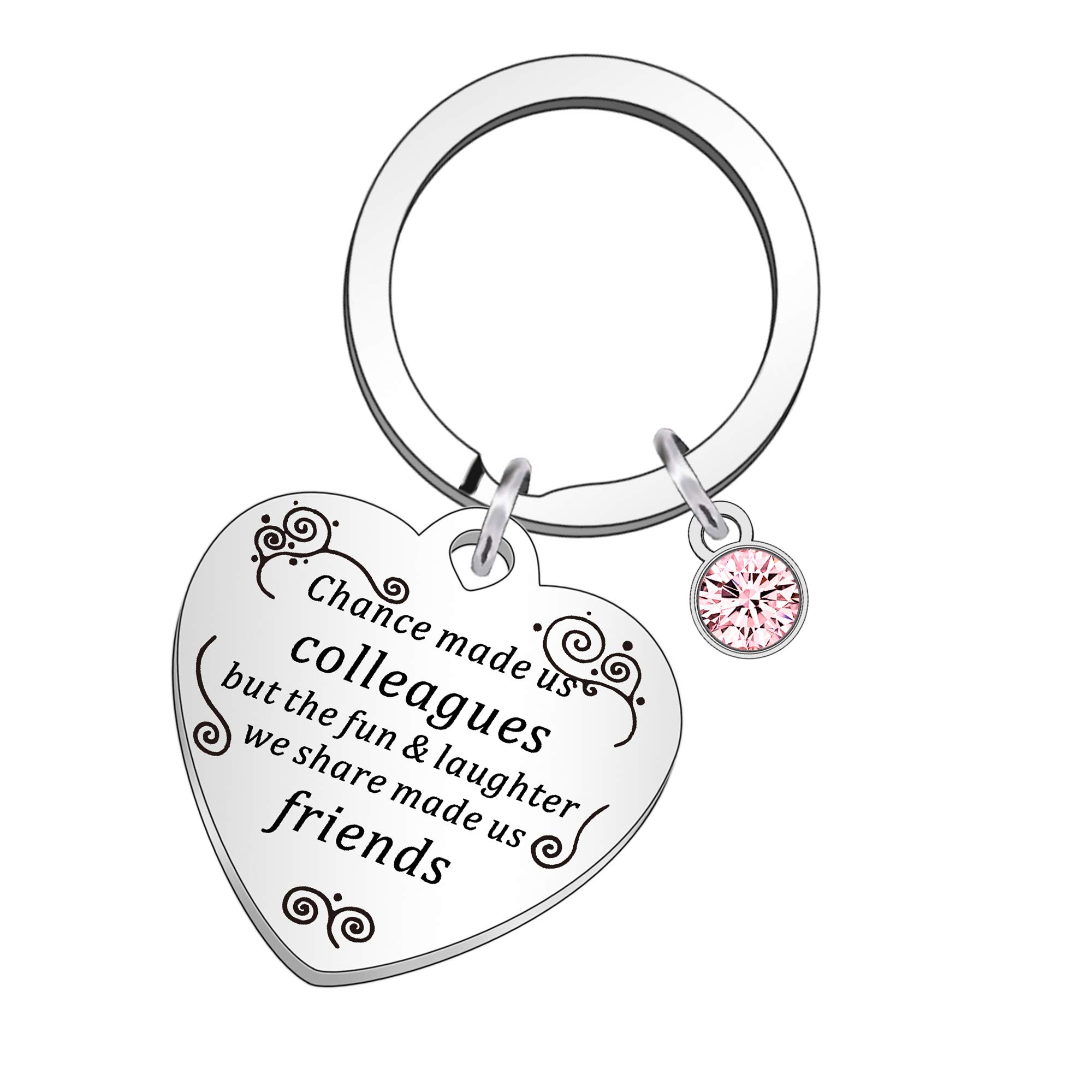 Qmvmv Women's Silver Colleague Leaving Friendship Birthday Christmas Keyring Gifts For Keychain Engraved Chance Made Us Colleagues But The Fun & Laughter We Share Made Us Friends