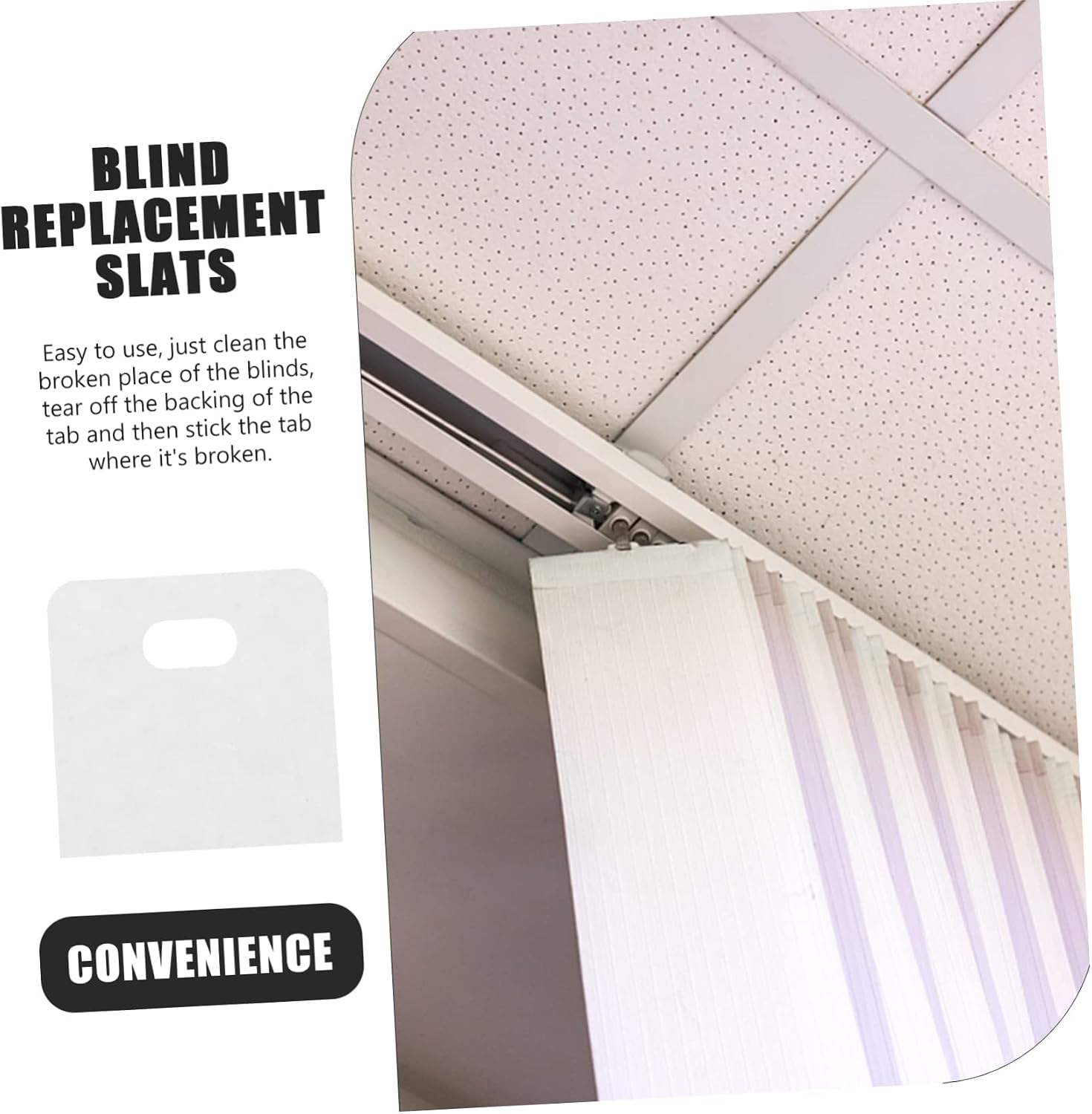 Cabilock 80pcs Vertical Blind Repair Tabs Self-Adhesive Fixers for Vertical Blinds Replacement Slats and Easy to Apply Vane Savers for Home Window Treatments