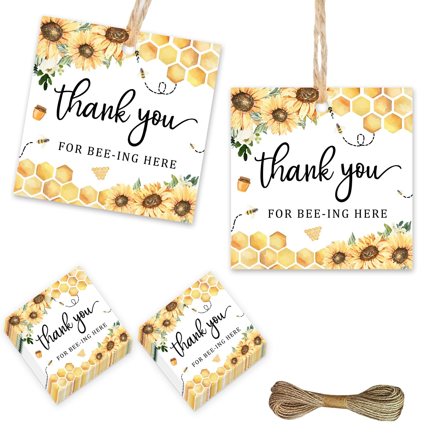 50Pcs Bee Themed Thank You Tag Thank You for Bee-Ing Here Gift Tag Bumble Bee Hanging Tags Labels for Wedding Bridal Shower Baby Shower 1st Birthday Party Favors