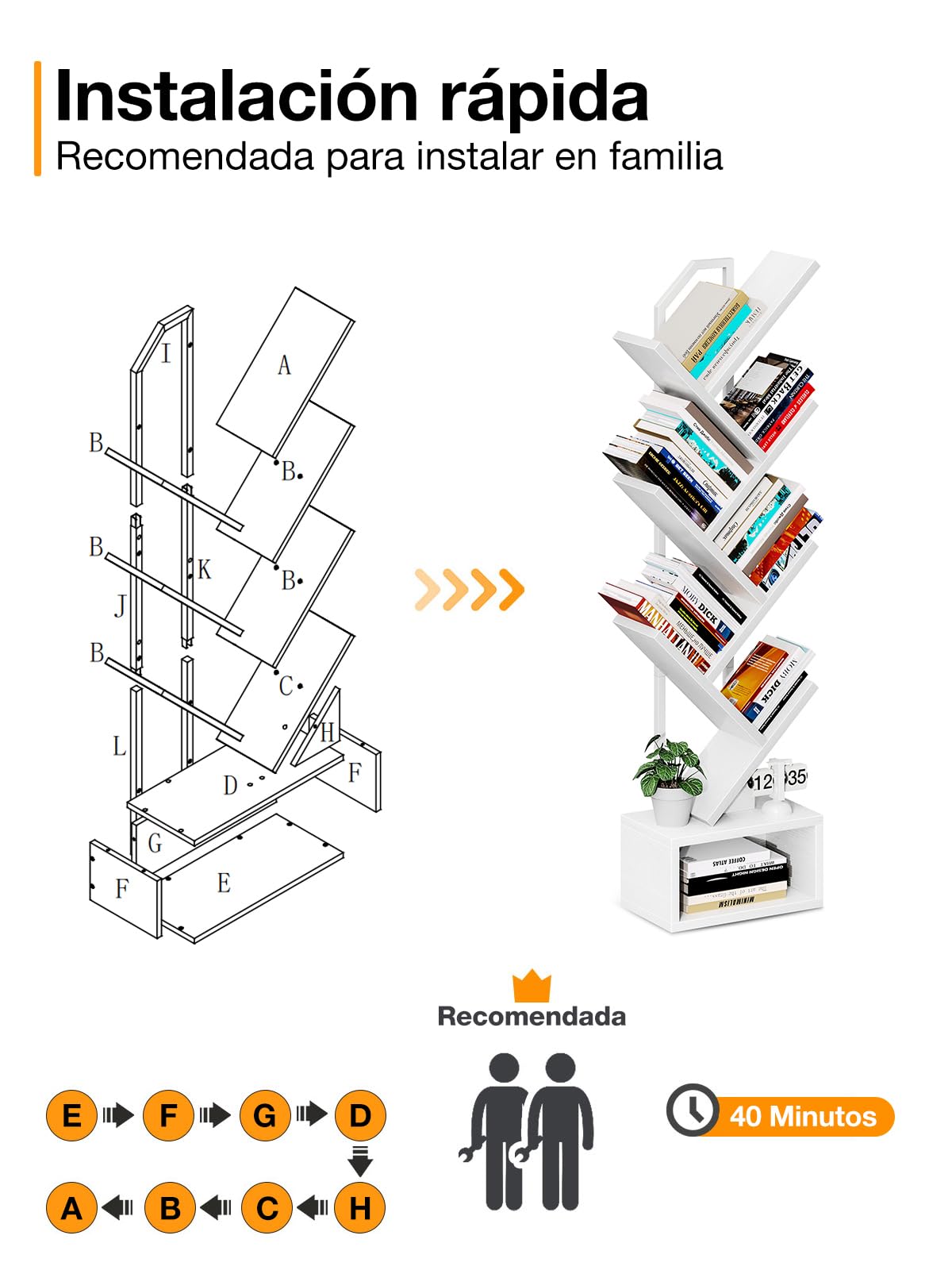 Coleshome Estantería de árbol, Libería de Pie con 6 Niveles, Estantería de Madera Adecuado para Salas y Dormitorios, Blanco