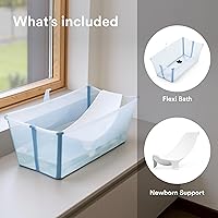 Vista 2 de Stokke Flexi - Paquete de baño, azul océano, bañera plegable para bebés + soporte para recién nacidos, duradero y fácil de almacenar, cómodo de usar