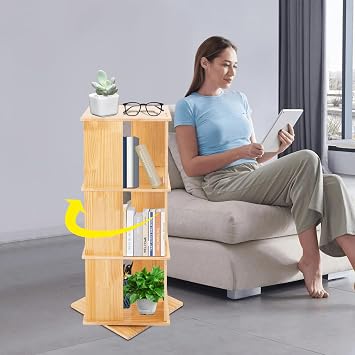3-Tier Corner 360 Rotating Bookshelf with Stable Base